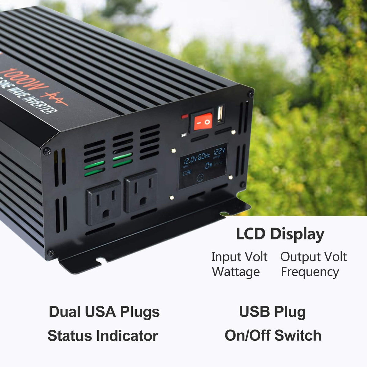 1000W Pure Sine Wave Power Inverter with LCD Display USB Port R60300