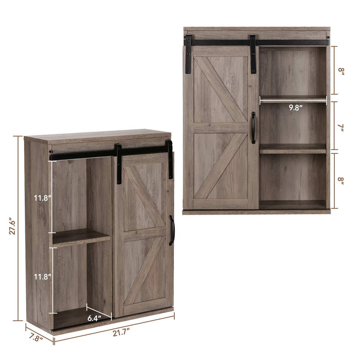 Farmhouse Wood Wall Storage Bathroom Cabinet with Sliding Barn Door, Rustic Medicine Cabinet with Adjustable Shelf, 3-Tier Vintage Cabinet, Washed Oak F1374