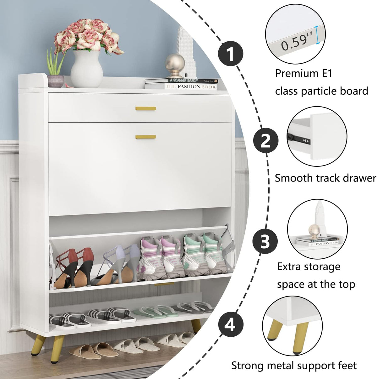 5-Tier Shoe Storage Cabinet with Drawers, White M7179