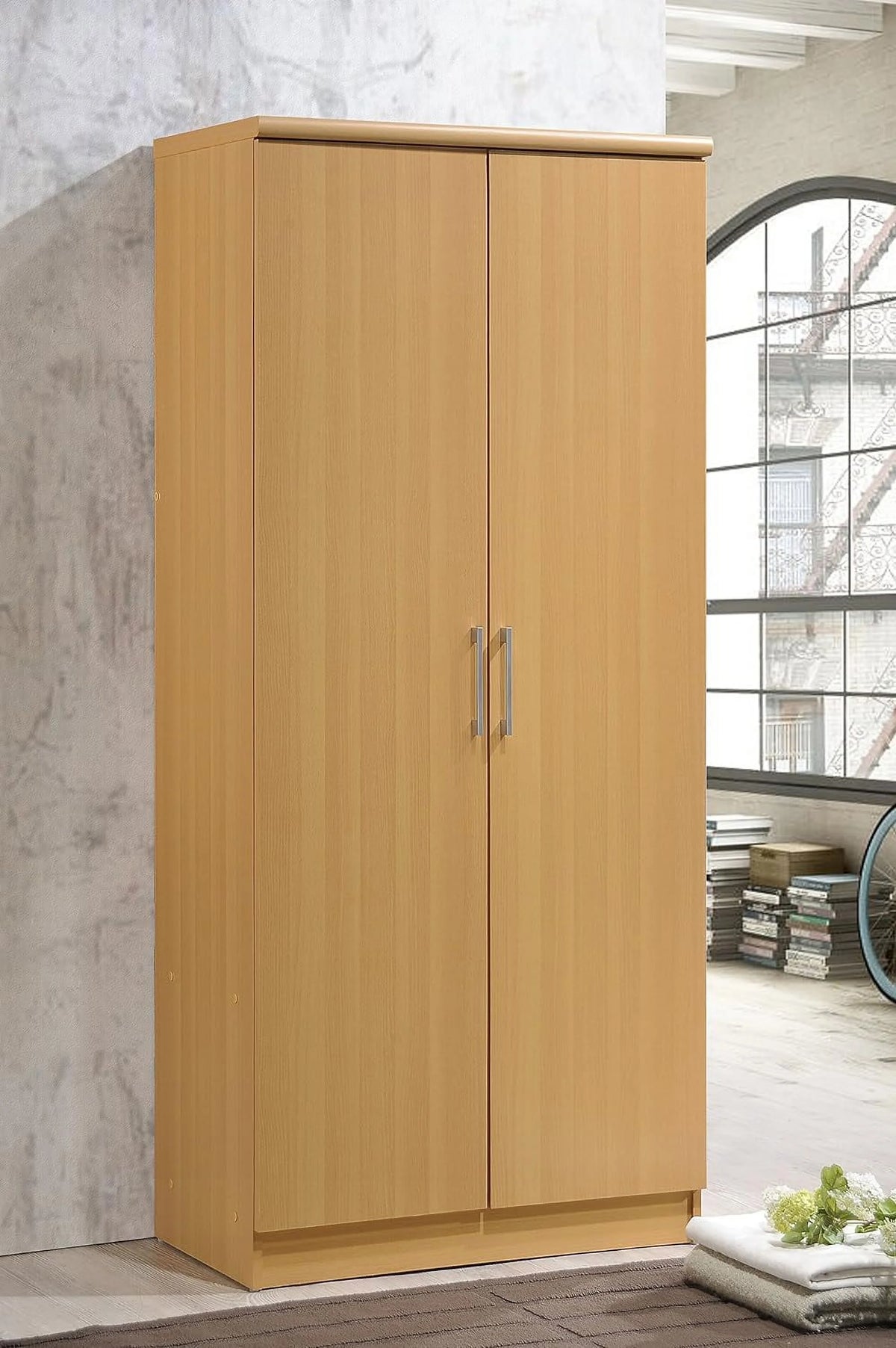 2 Door Wardrobe with Shelves & Hanging Rod V9349