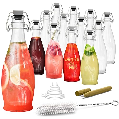 12 Pack 17 oz Glass Bottle Set with Swing Top Stoppers P227