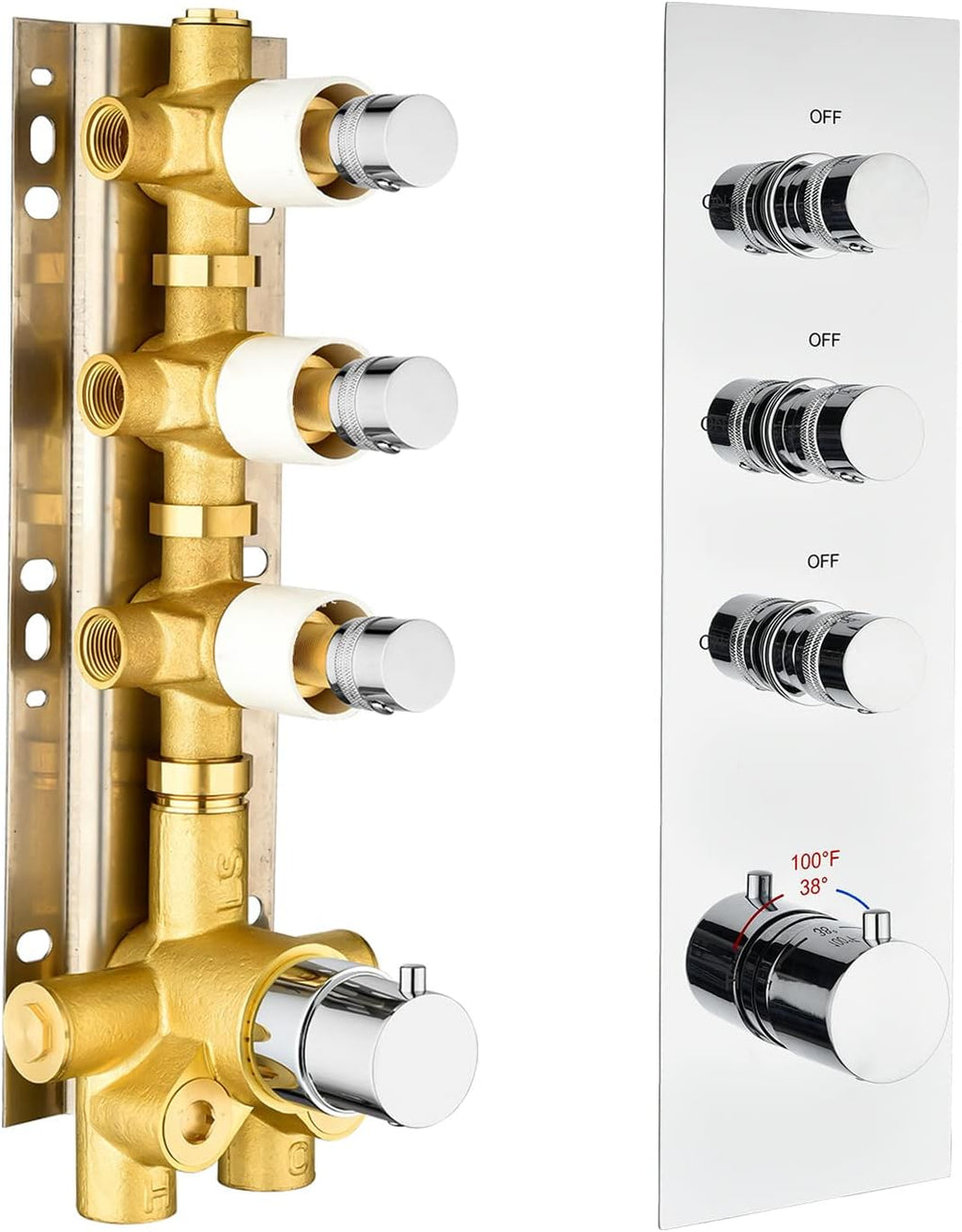Solid Brass Shower Diverter Thermostatic Mixer Valve with Trim (Chrome, Round) N9665
