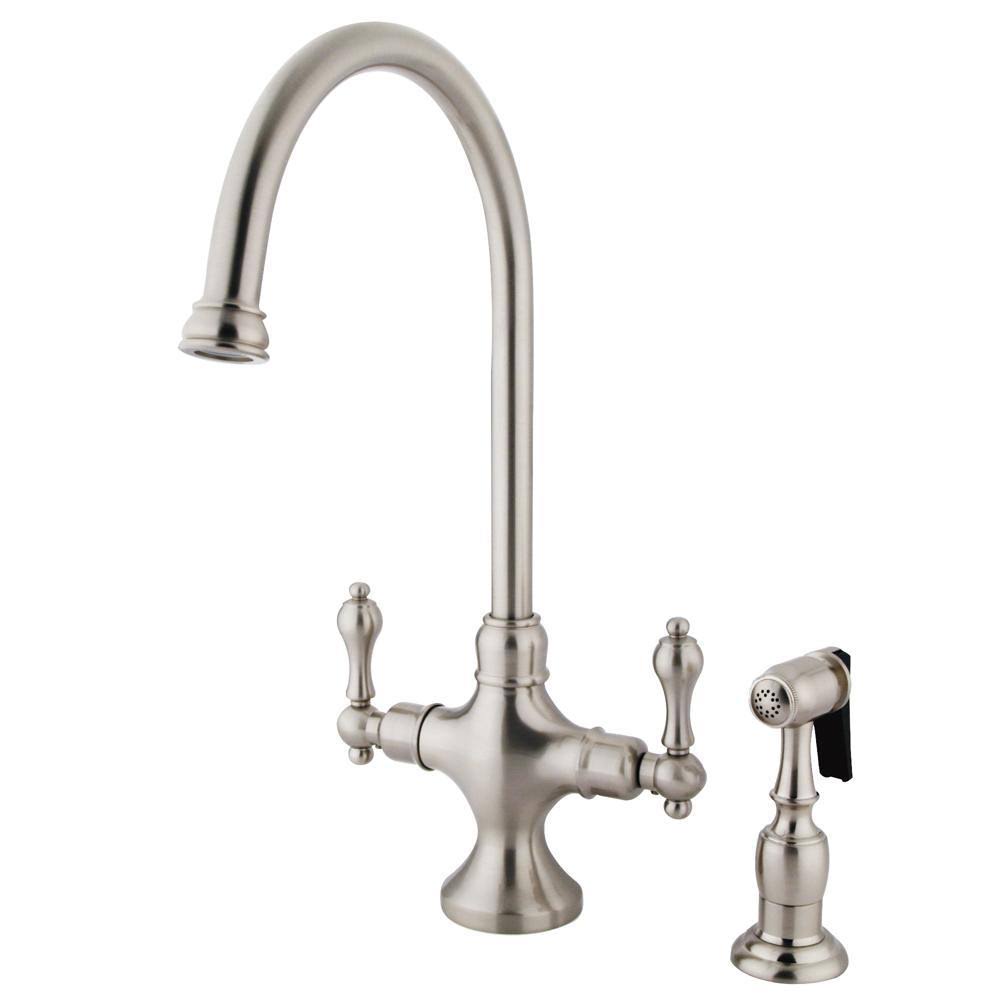Vintage Double Handle Kitchen Faucet with Side Sprayer Oil Rubbed Bronze B514642