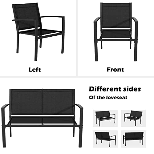 4 Pieces Patio Furniture Set with Glass Coffee Table, Black N363929