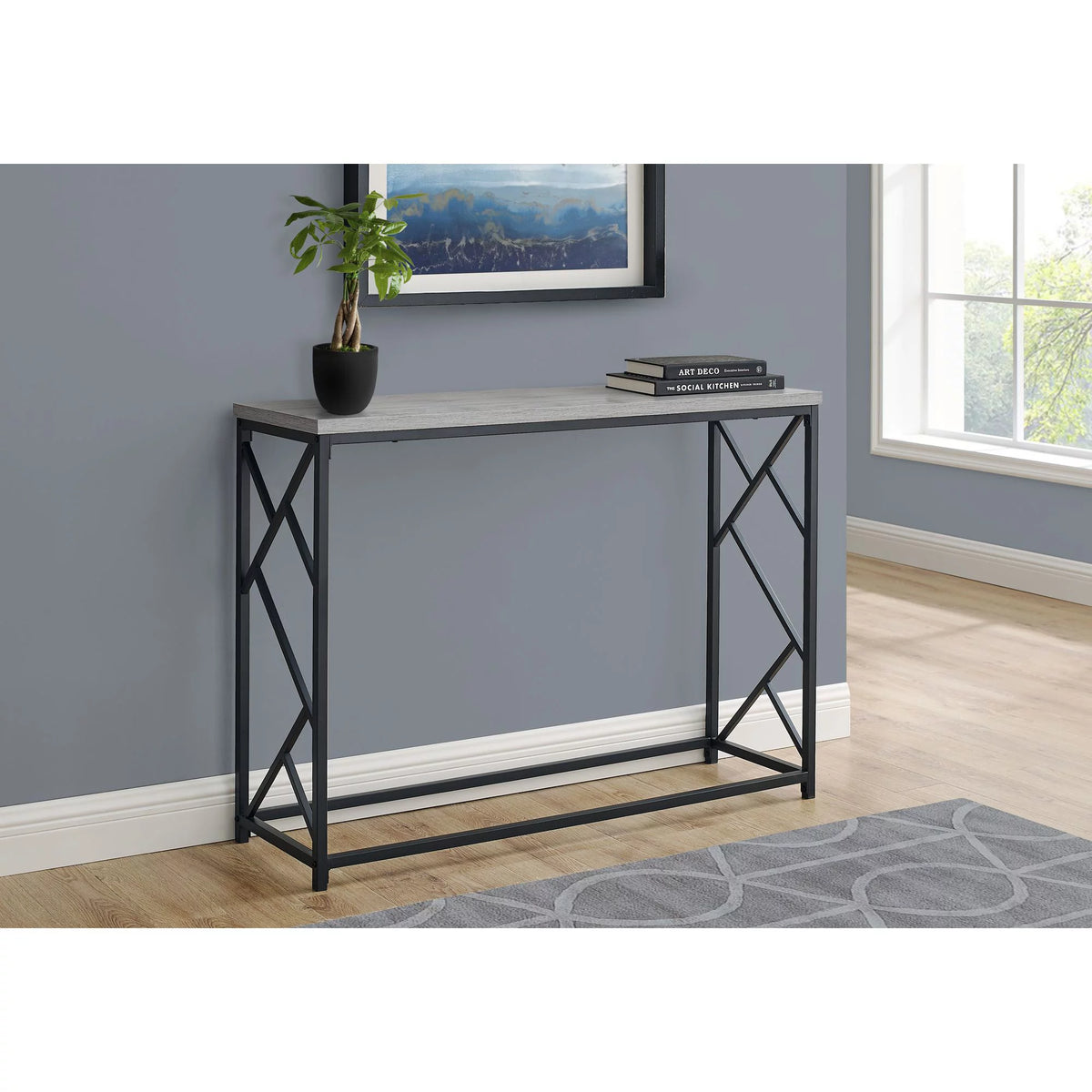 Gray and Black Contemporary Rectangular Console Table M472041