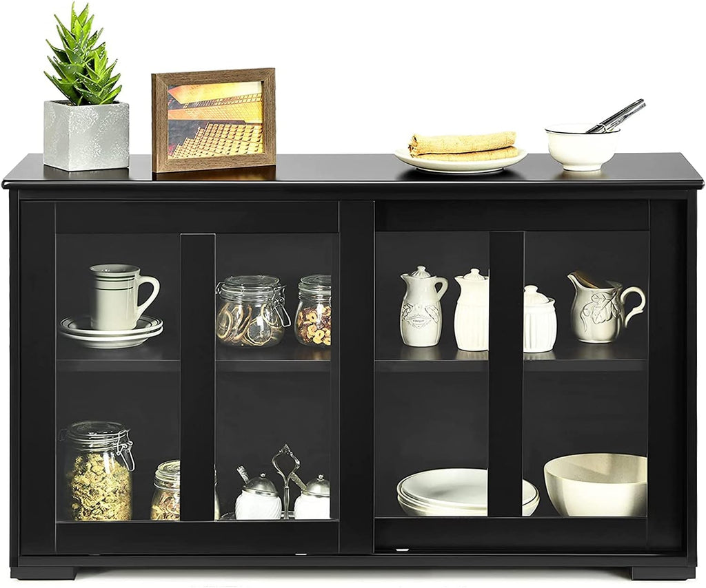 White Stackable Kitchen Sideboard with Sliding Glass Doors and Adjustable Shelf D83910