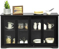 White Stackable Kitchen Sideboard with Sliding Glass Doors and Adjustable Shelf D83910