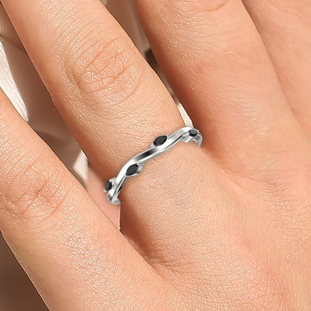 Marquise Cut Black Diamond Vine Ring 10k White Gold Z669