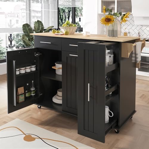 Rolling Kitchen Island with Storage and Drop Leaf C616892