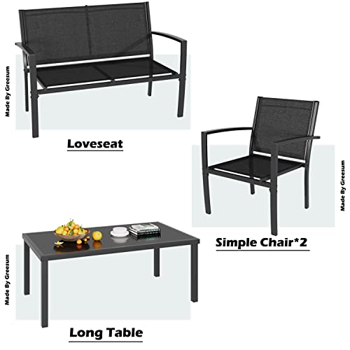 4 Pieces Patio Furniture Set with Glass Coffee Table, Black N363929
