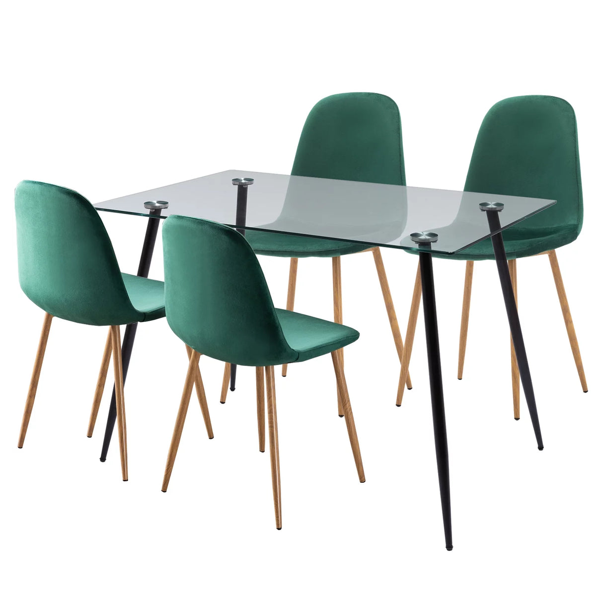 Tempered Glass Dining Table with Black Metal Legs O6770
