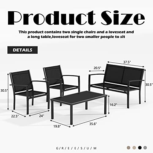 4 Pieces Patio Furniture Set with Glass Coffee Table, Black N363929