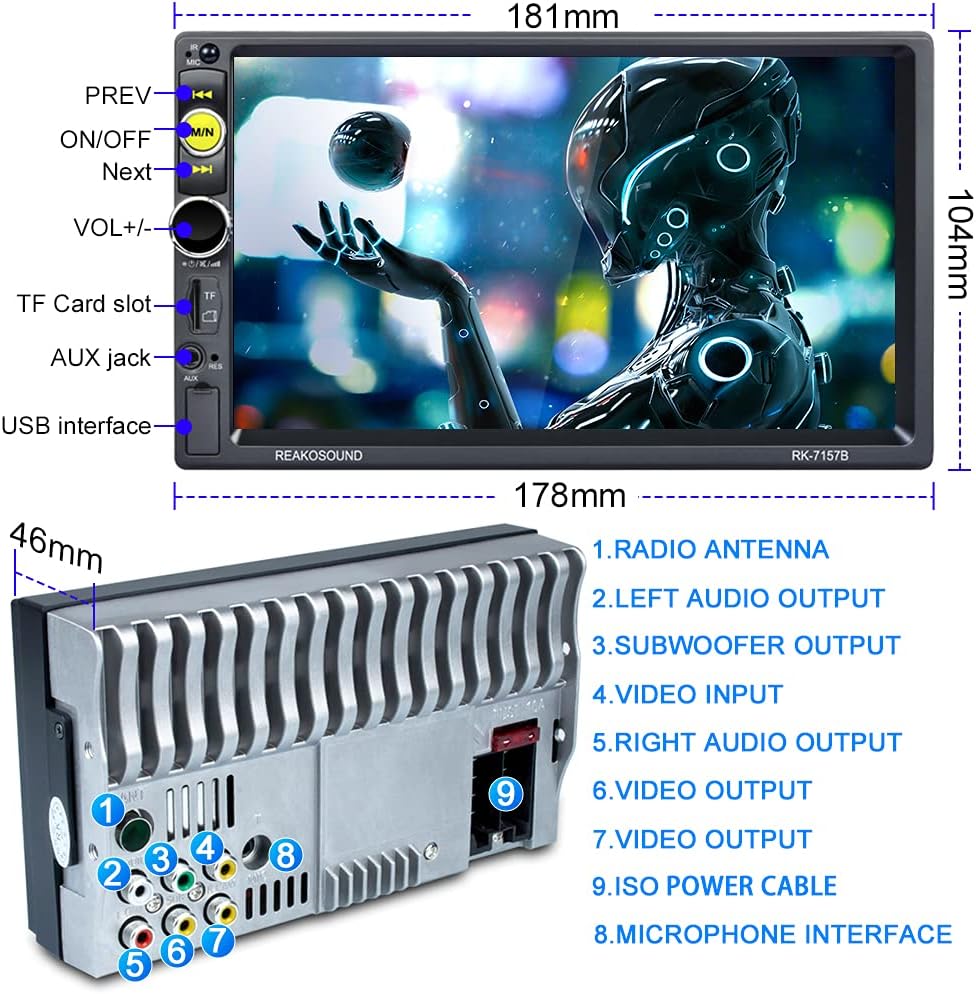 Double Din Car Stereo with CarPlay Android Auto Bluetooth 7 Inch Touch Screen Backup Camera V98248