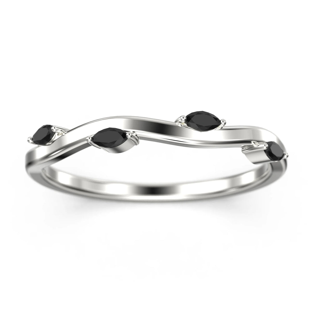 Marquise Cut Black Diamond Vine Ring 10k White Gold Z669