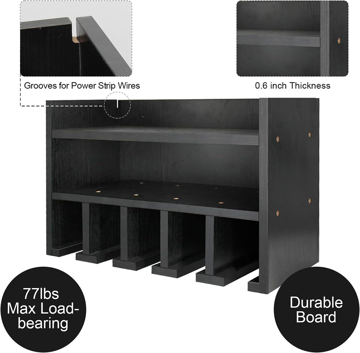 Black Pack of 2 Wooden Power Tool Organizer Wall Mount with Charging Station and 5 Hanging Slots O397