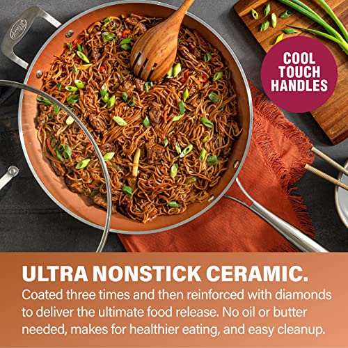 10 Pc Non Stick Copper Cookware Set with 12 Inch Nonstick Skillet W549