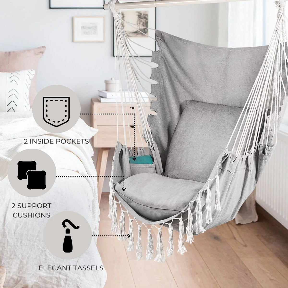 Cotton Weave Hammock Chair with Wood Spreader Bar G46448
