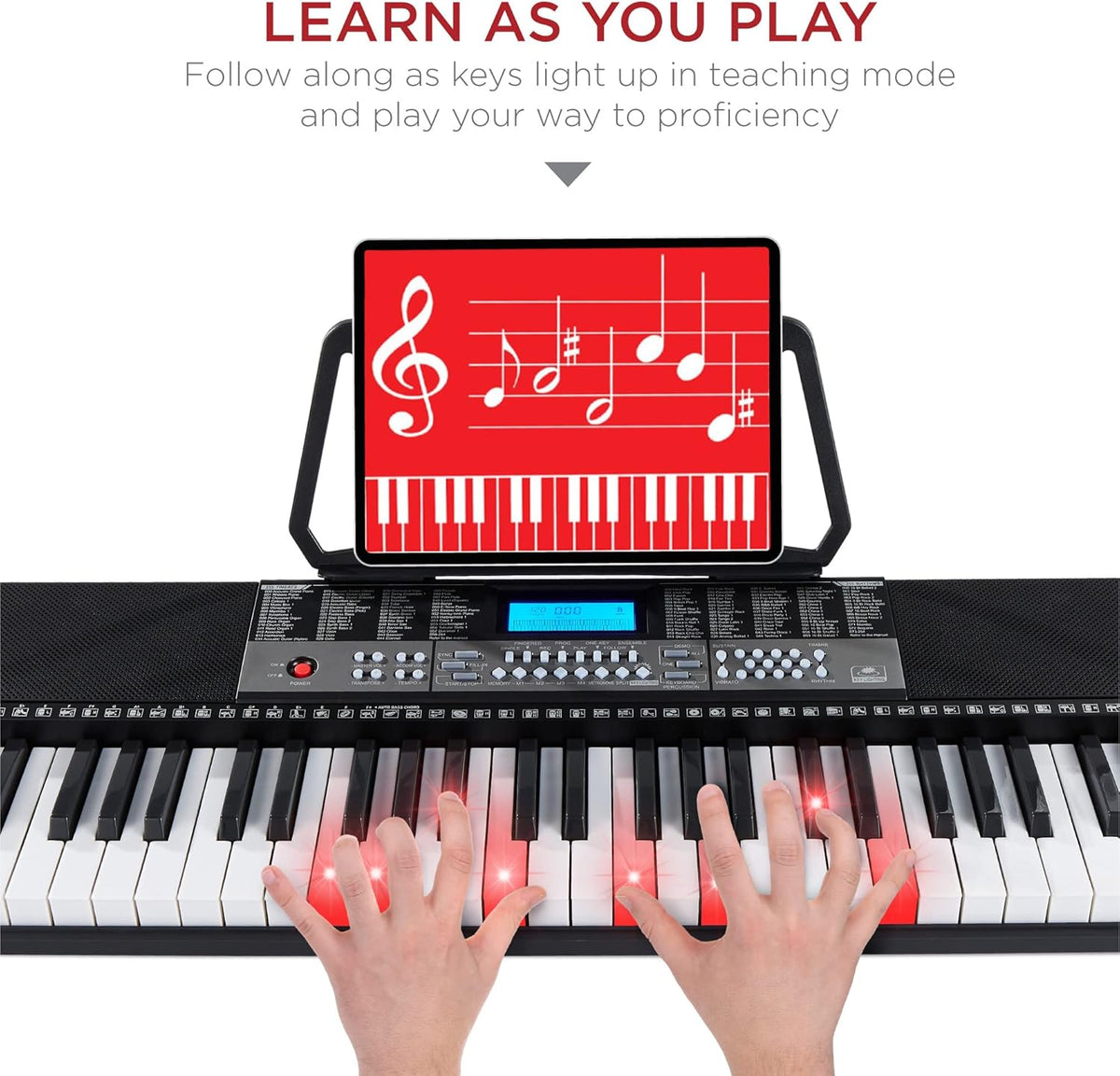 54-Key Electronic Keyboard Piano with LCD Screen, Power Adapter, Teaching Modes, Music Sheet Stand, Built in Speakers M275