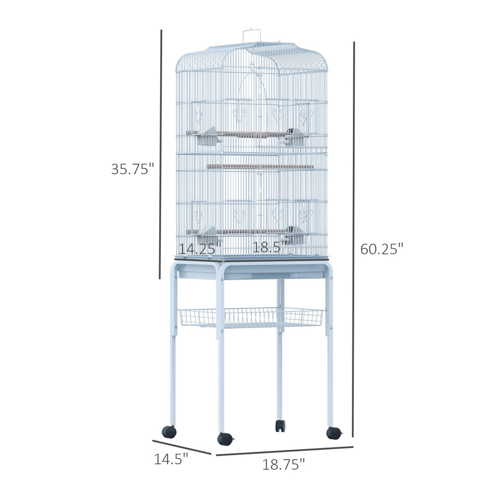 White Metal Indoor Bird Cage Starter Kit with Rolling Stand V187857
