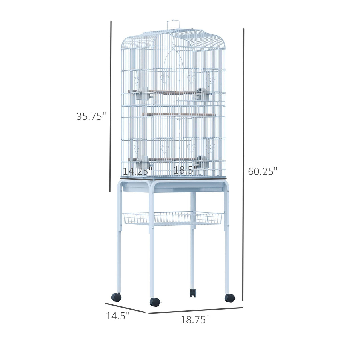 White Metal Indoor Bird Cage Starter Kit with Rolling Stand V187857