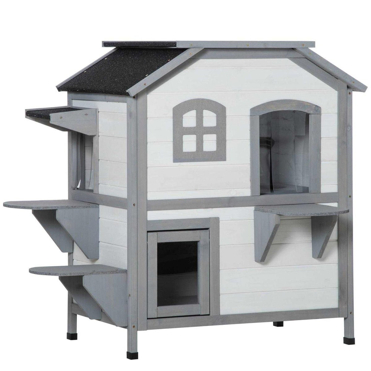 Wooden 2-Story Outdoor Cat House with Escape Door K7253