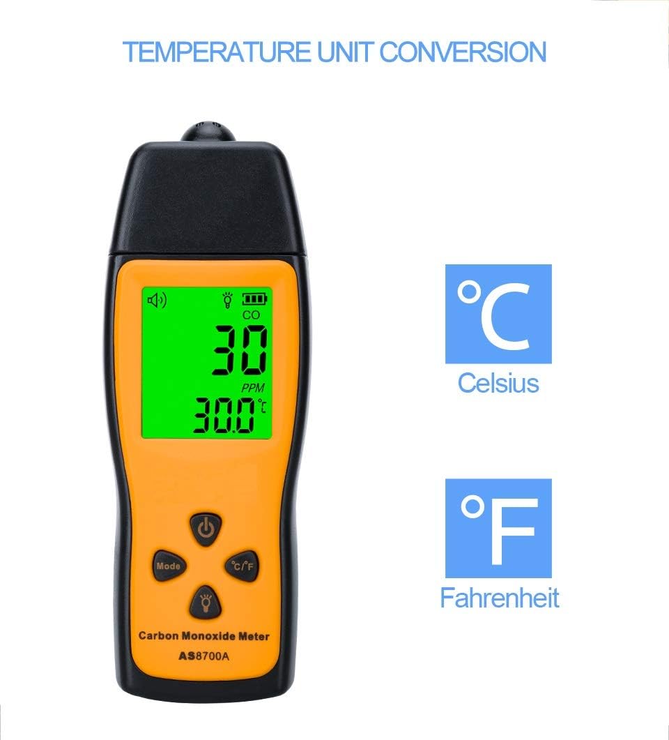 Handheld Carbon Monoxide Meter, Portable CO Gas Detector, 0～1000ppm Range, 1PPM Resolution I111