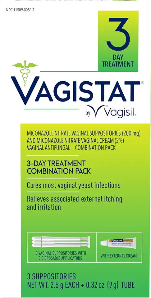 3 Day Yeast Infection Treatment, 2% Miconazole Nitrate Cream, 3 Suppositories & Applicators T8381