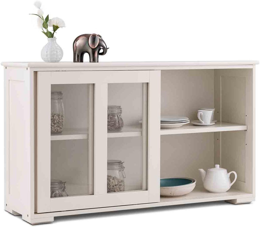 White Stackable Kitchen Sideboard with Sliding Glass Doors and Adjustable Shelf D83910