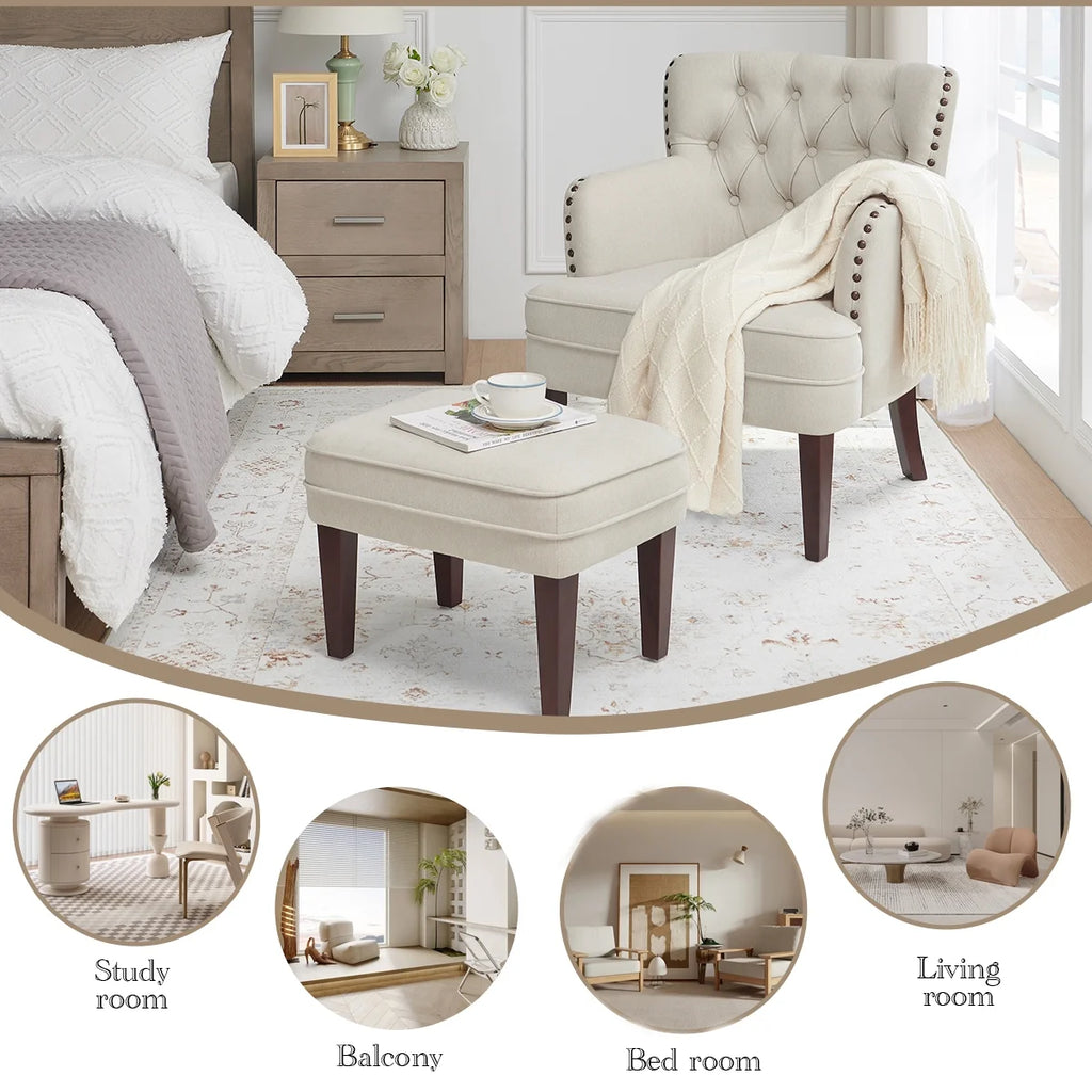 Beige Tufted Accent Chair with Ottoman C164