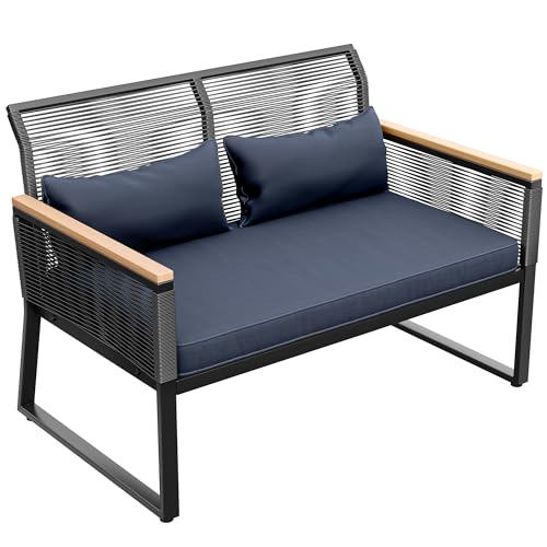 4 Piece Wicker Patio Furniture Set with Cushions and Glass Side Table G432