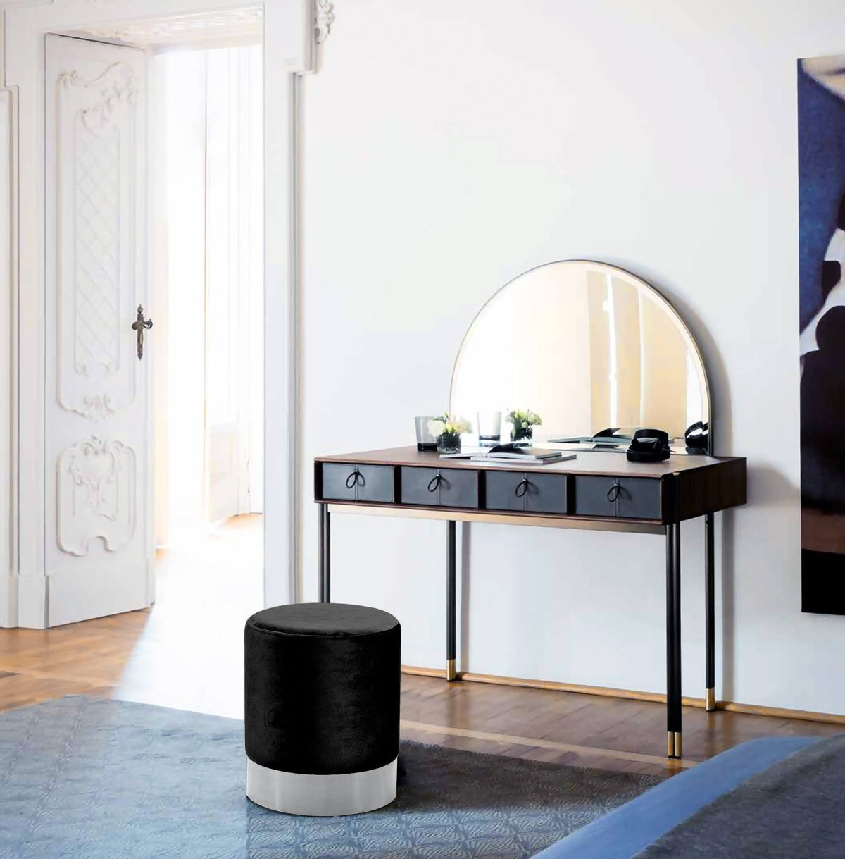 Black Velvet Ottoman/Stool A490235