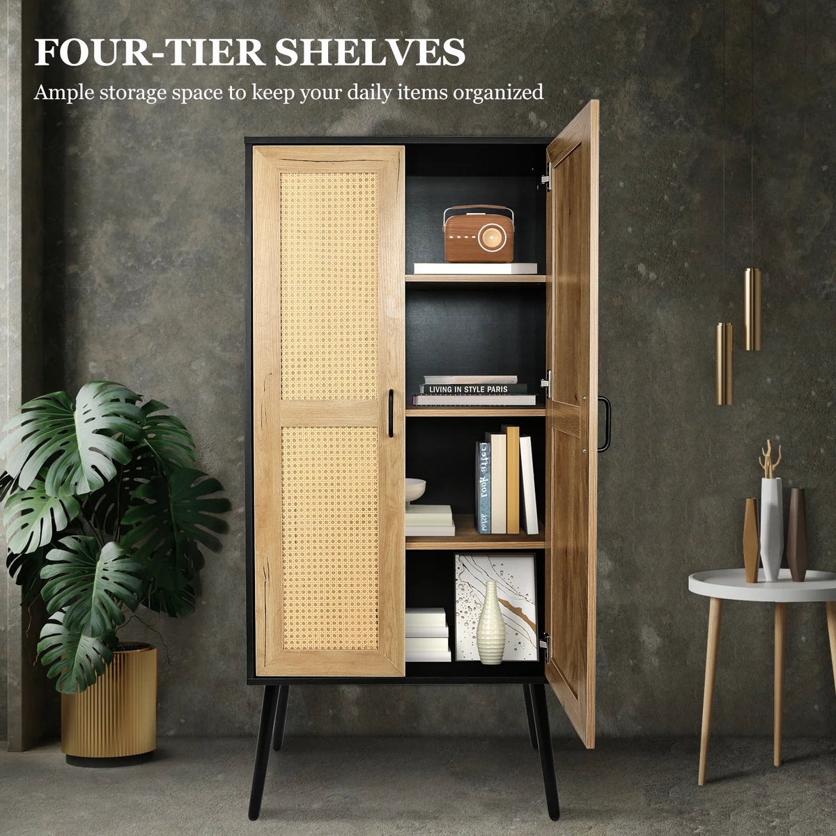 59'' Tall Rustic Storage Cabinet with Shelf Rattan V224
