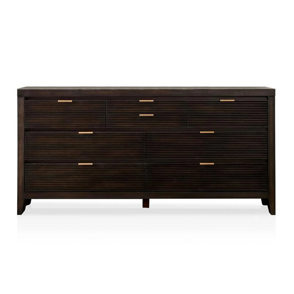 Wood 2-Piece Dresser and Mirror Set in Dark Walnut E334