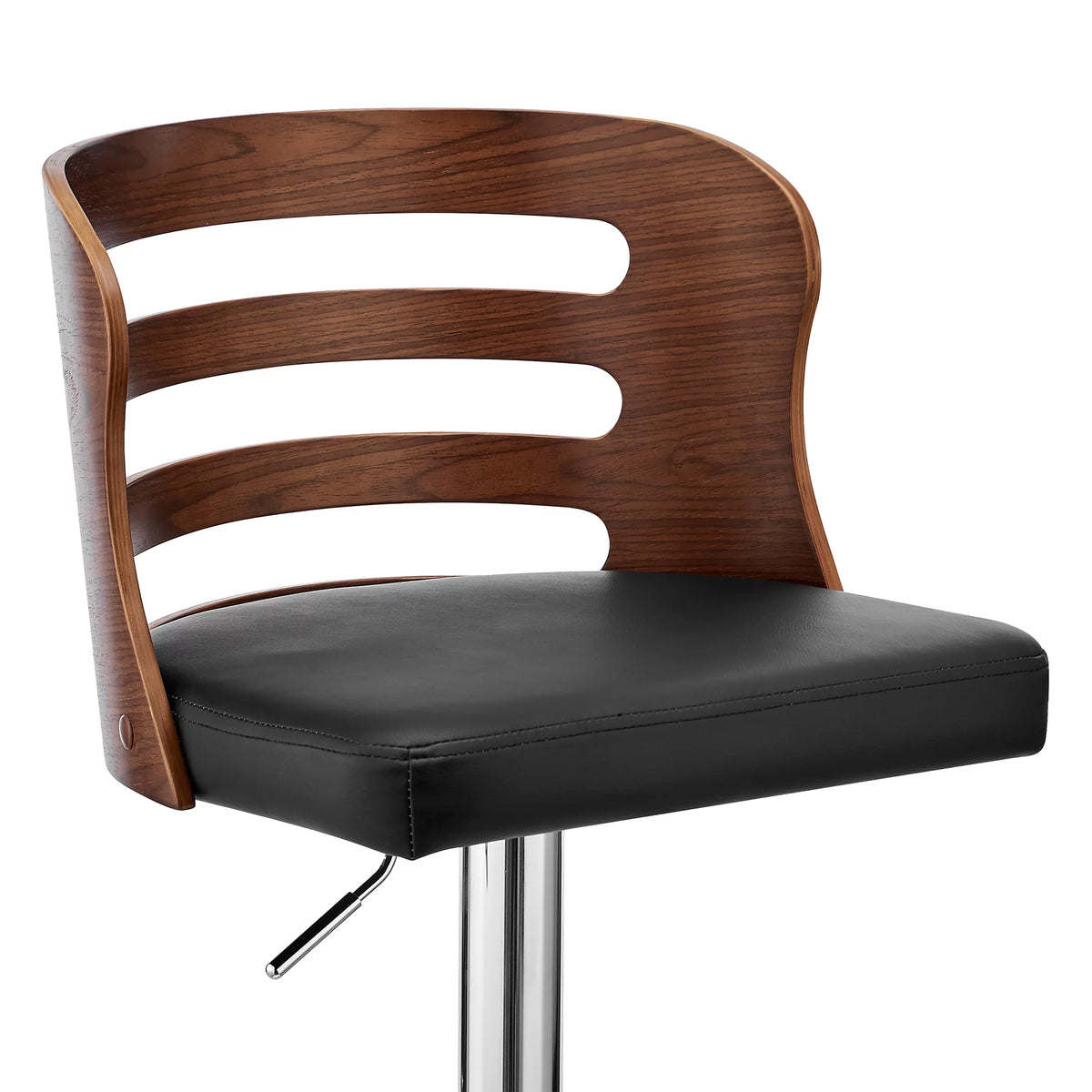 Black Faux Leather and Walnut Wood Adjustable Swivel Bar Stool L33551