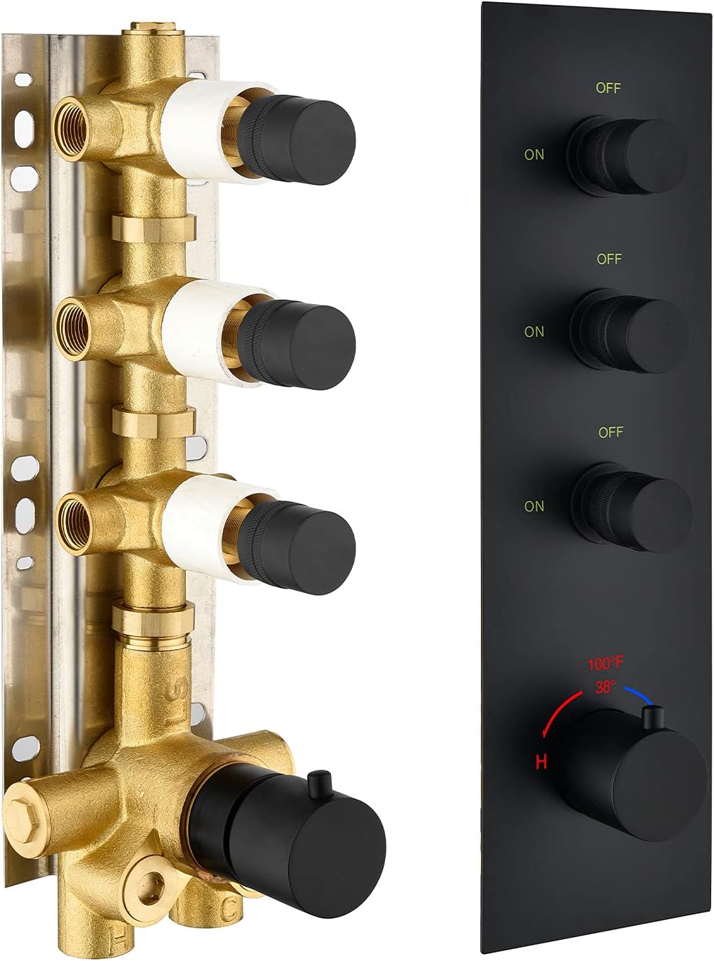 Solid Brass Shower Diverter Thermostatic Mixer Valve with Trim (Chrome, Round) N9665