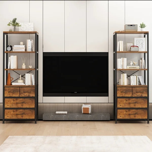 6 Layer Wood & Metal Bookshelf with Drawers J940085