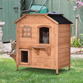 Wooden 2-Story Outdoor Cat House with Escape Door K7253