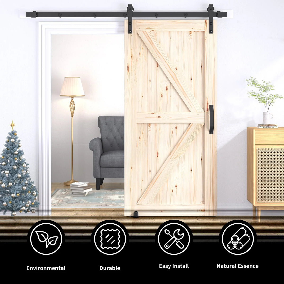 Unfinished Solid Spruce Wood Sliding Barn Door 36in x 84in Y464