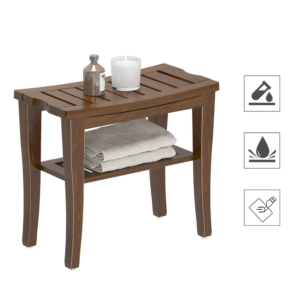 18.5" Bamboo Shower Bench with Storage Shelf J233086