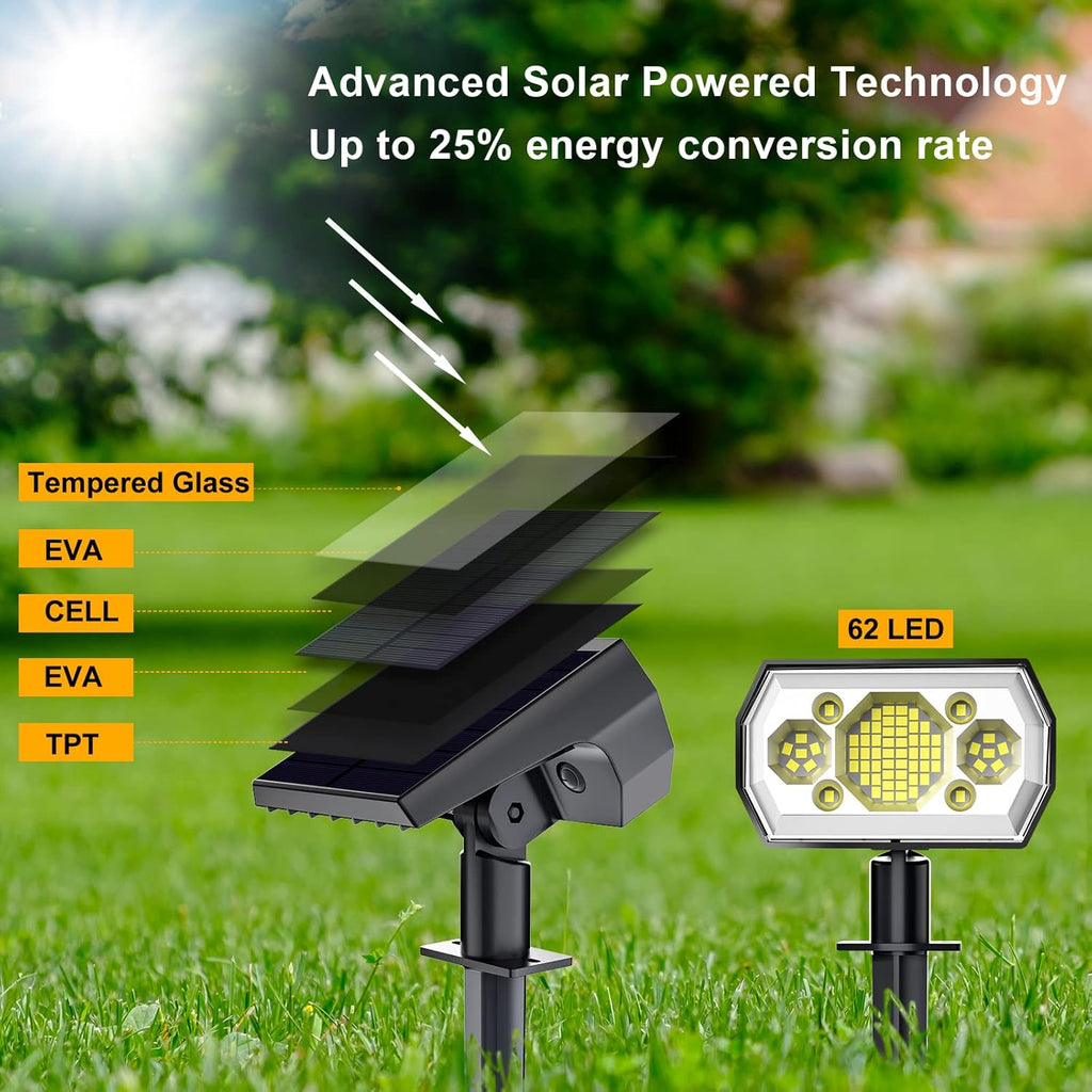 6 Pack Cold White 62 LED Solar Landscape Spotlights O3237