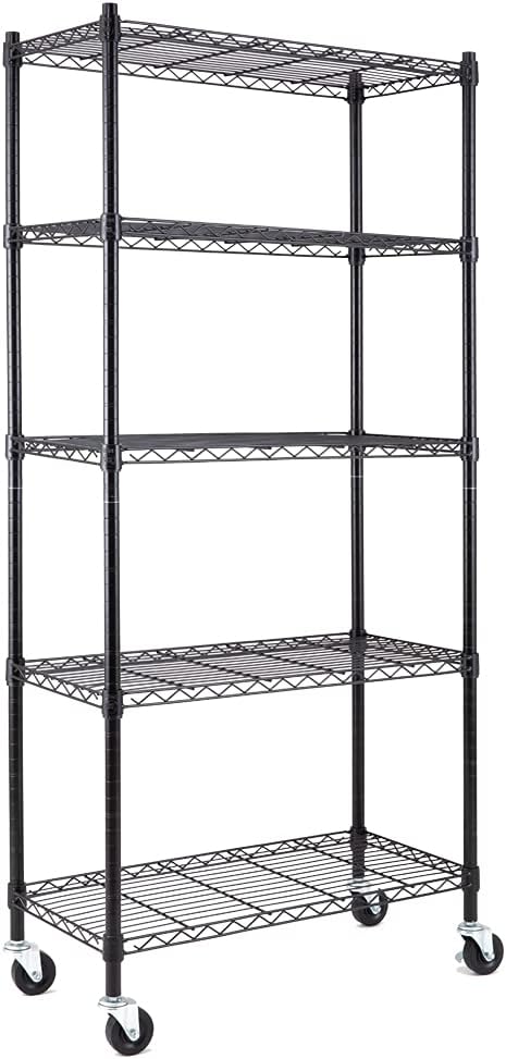 5-Shelf Chrome Silver Heavy Duty Carbon Steel Wire Shelving Unit on Wheels N400