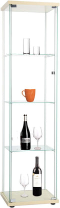 Curio Cabinet with Glass Doors 4 Shelves, 64”x 17”x 14.5”, Nature Wood C76949