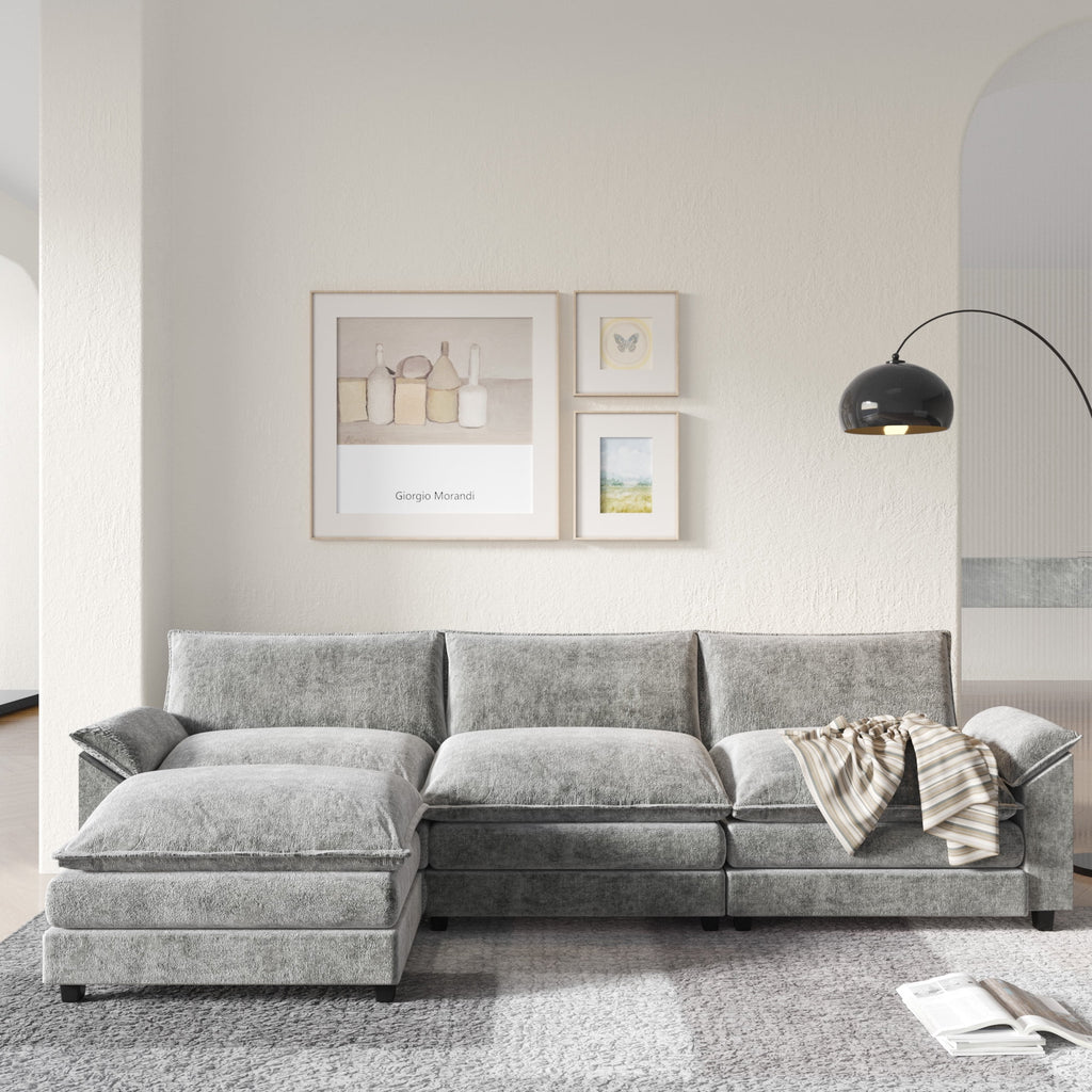 3-seat Sectional Sofa with Reversible Chair and Ottoman, Gray X807