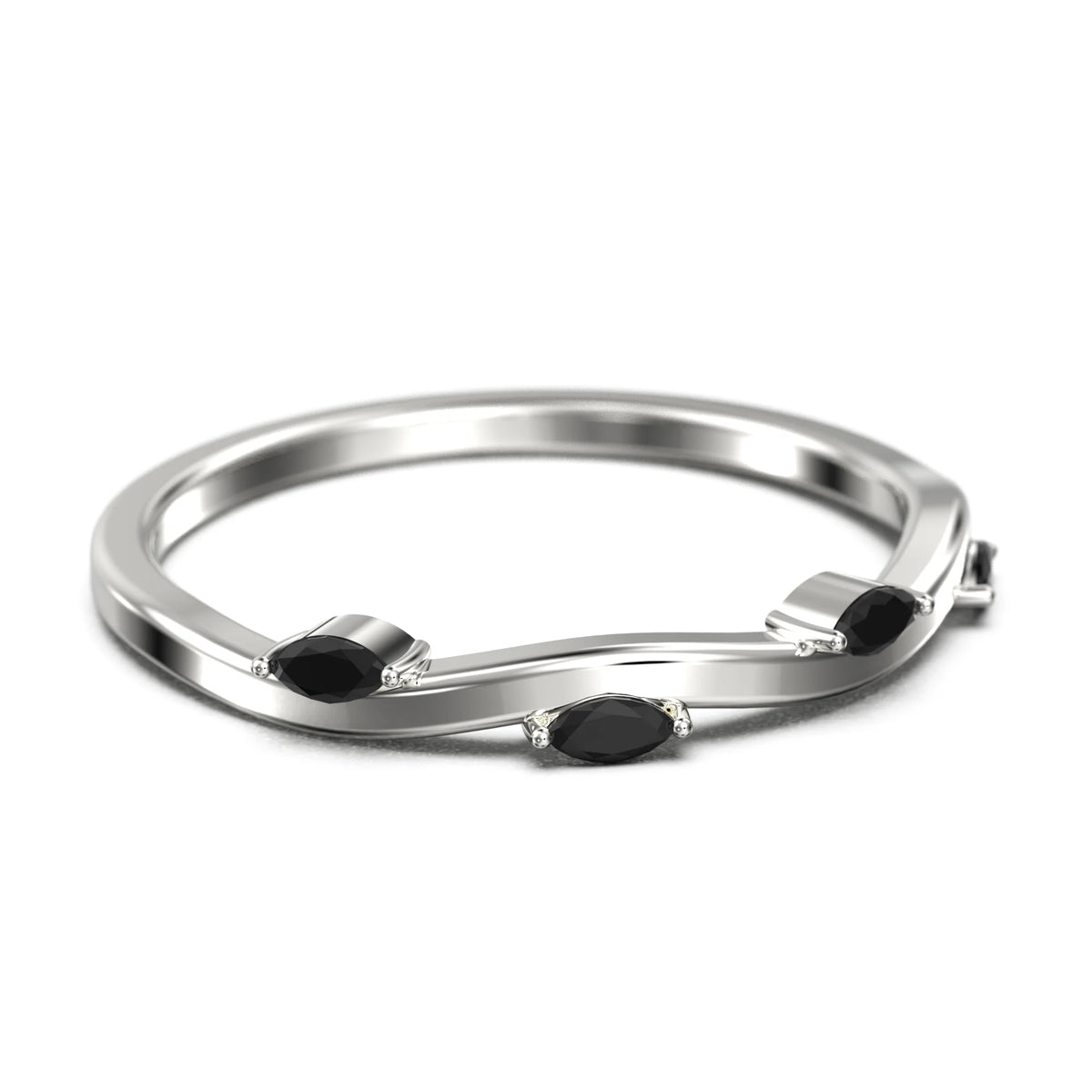 Marquise Cut Black Diamond Vine Ring 10k White Gold Z669