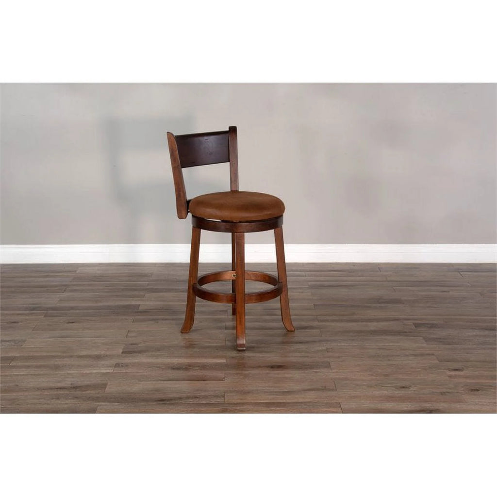 24" Mahogany Wood Swivel Barstool J698917