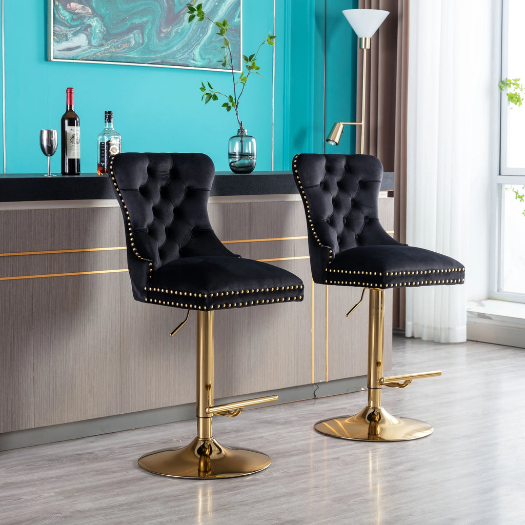 Black Velvet Swivel Bar Stools, Set of 2 E411936
