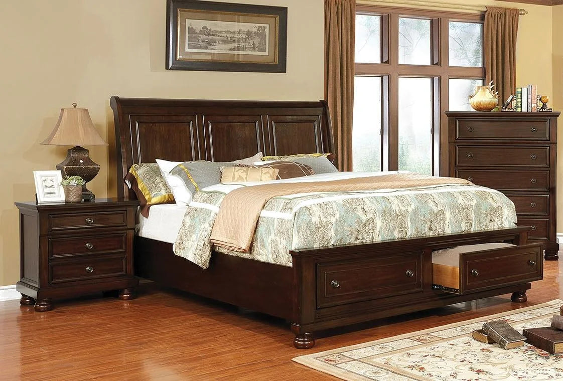 Brown Cherry Solid Wood 3pcs Bedroom Set S535321
