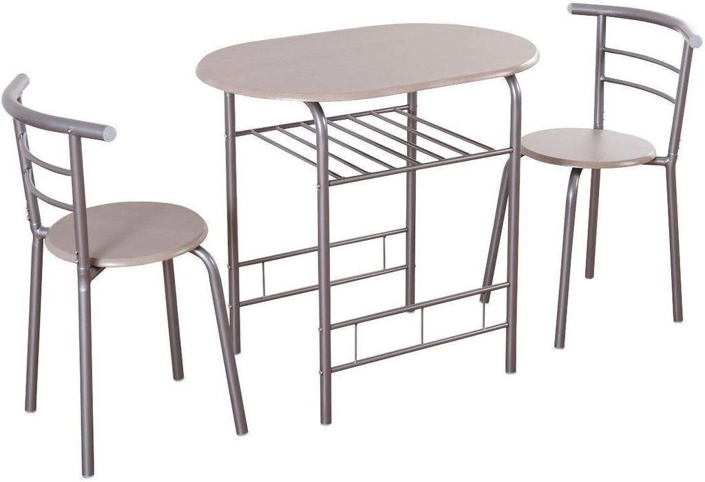3 Piece Dining Table & Chair Set with Wine Rack and Storage Shelf X8014