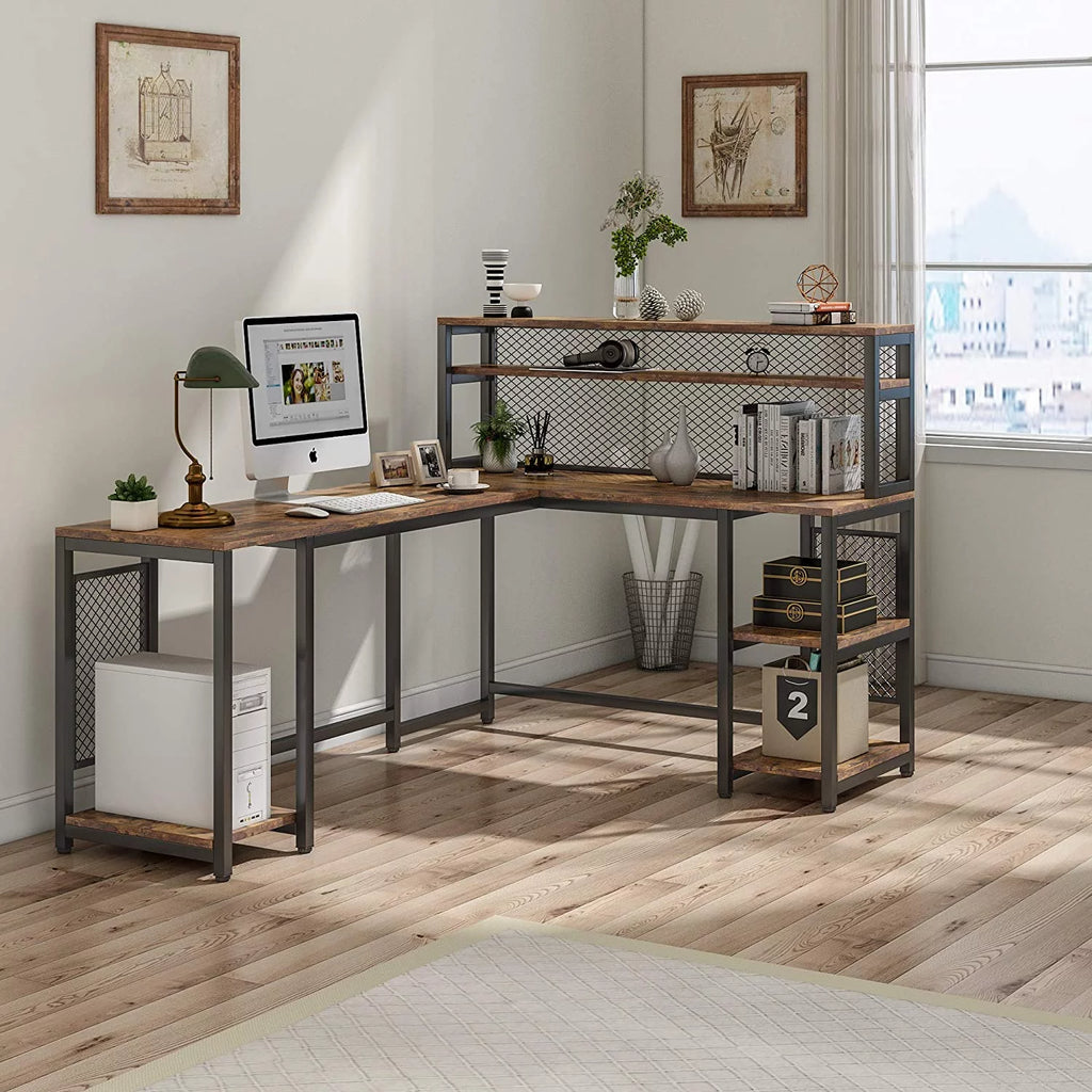 67" Computer Desk with Hutch and 5 Storage Shelves B56861