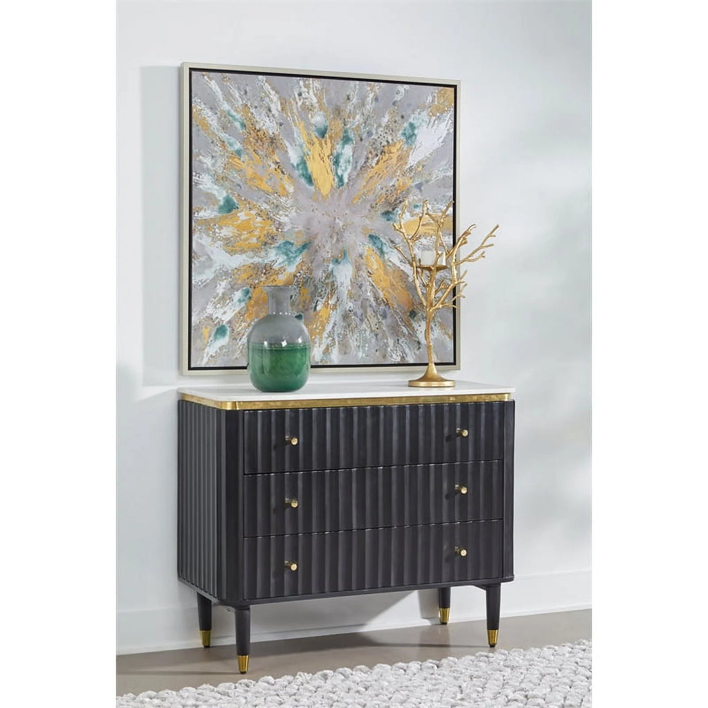 Black and Gold 3-Drawer Wood Chest V802